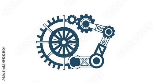 Mechanical Robotic Arm and Gears Illustration.