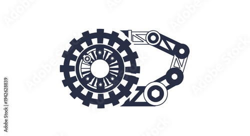 Mechanical Robotic Arm Holding a Large Gear.