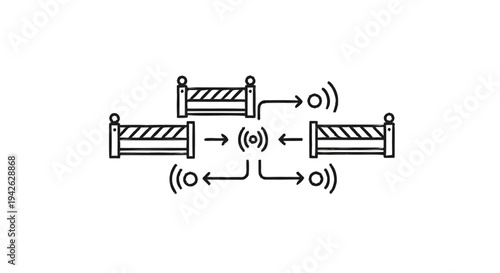 Network connection between multiple devices and central hub.