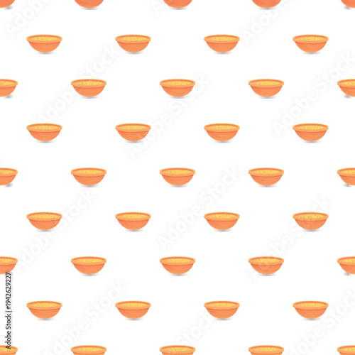 Bowls of breakfast porridge food creating a repeating pattern on white background