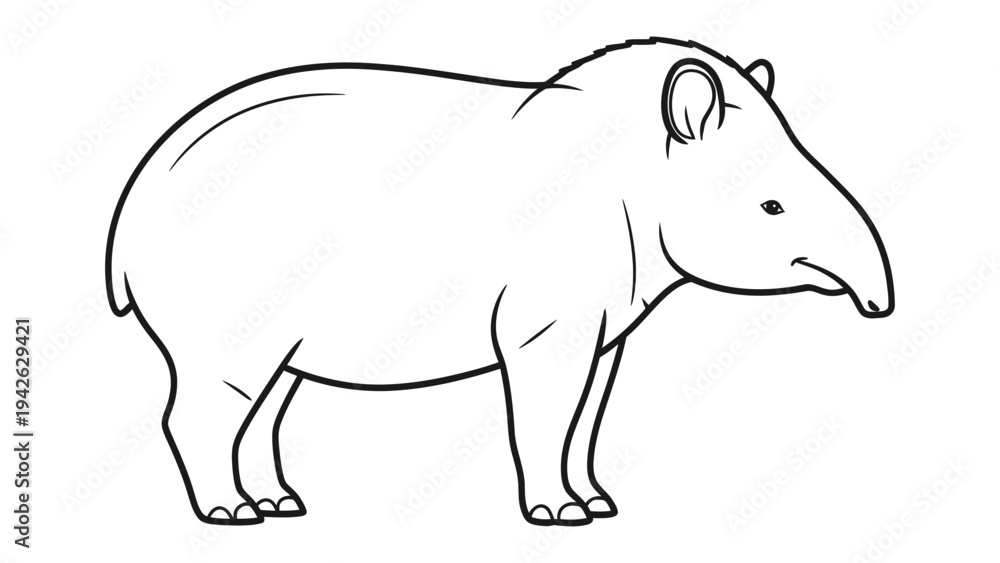 Fototapeta premium Tapir Illustration: A simple, clean line drawing of a tapir, showcasing its distinctive prehensile nose and stout body, presented in a clear, isolated style.