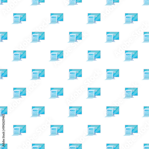 Seamless pattern featuring computer monitors displaying online loan applications for finance and banking concepts