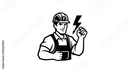 Electrician Worker Holding Lightning Bolt Icon 1.