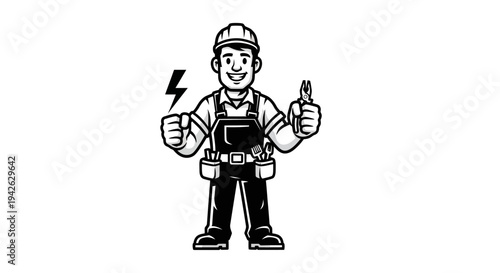 Electrician Worker Cartoon Character with Tools.