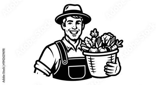 Farmer Holding Fresh Vegetables in Basket.
