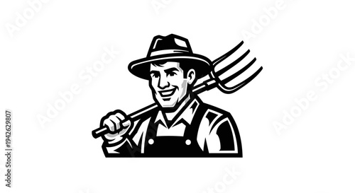 Farmer Portrait with Pitchfork Illustration.