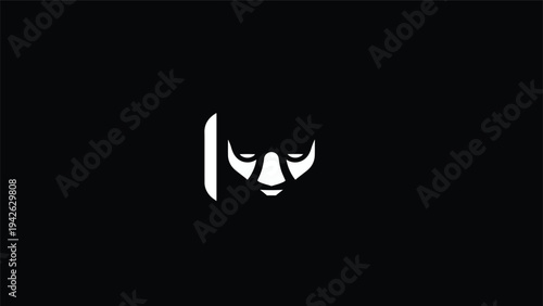 Minimalist White Masked Face on Black Background.
