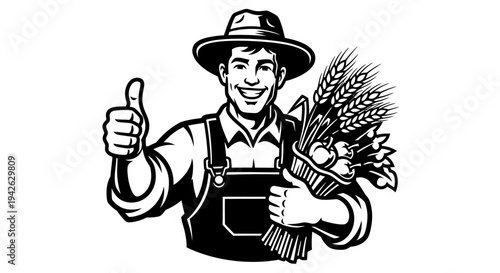 Farmer Holding Wheat Giving Thumbs Up 3.
