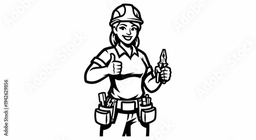 Female Construction Worker Giving Thumbs Up.