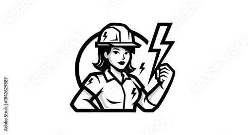 Female Electrician Worker Cartoon Style Illustration.