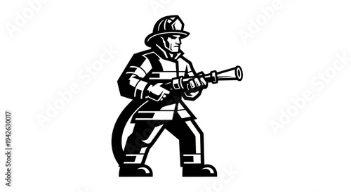 Firefighter Holding Fire Hose Illustration.