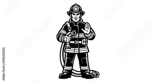 Firefighter in uniform holding a hose.
