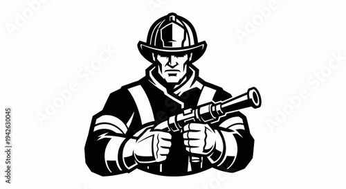 Firefighter Illustration Holding Fire Hose Nozzle 1.