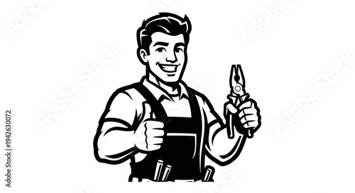 Handyman Holding Pliers and Giving Thumbs Up.