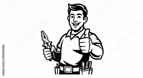 Handyman Holding Tool and Giving Thumbs Up.