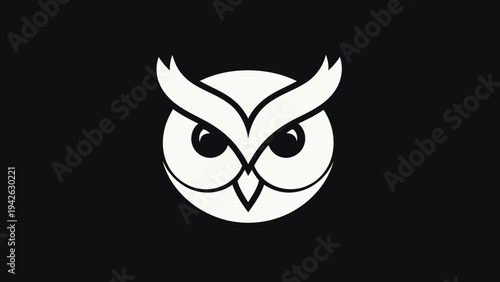 Minimalist White Owl Face Logo Design on Black Background.