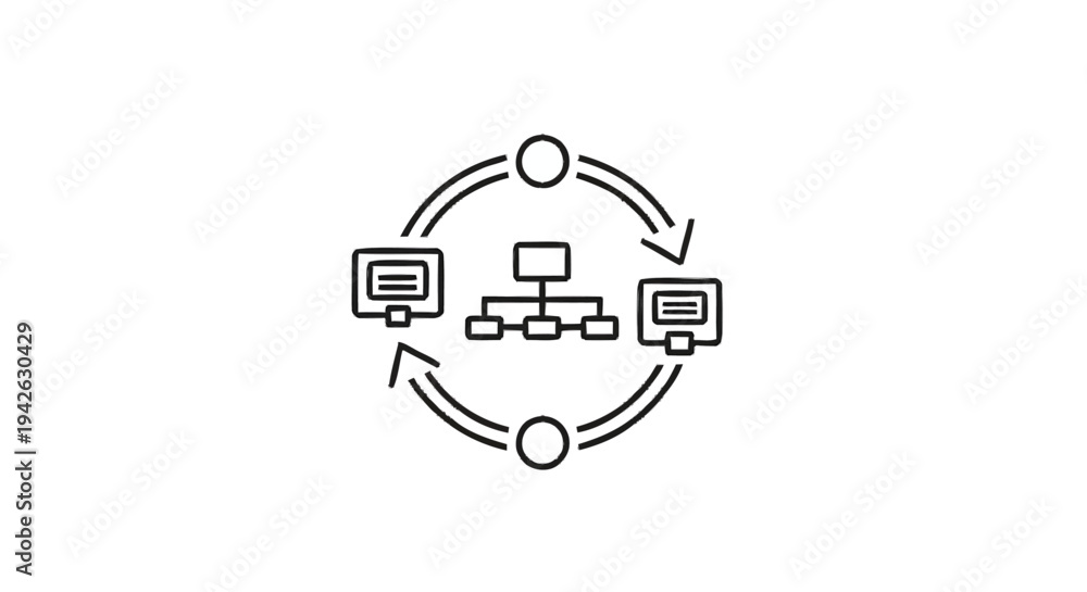 Fototapeta premium Network Diagram Showing Computer Connectivity and Data Flow.