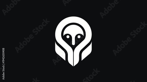 Minimalist White Owl Logo Design on Black Background.