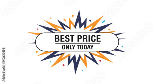Dynamic marketing badge featuring the phrase best price only today on a colorful jagged starburst background for retail promotions and sales.