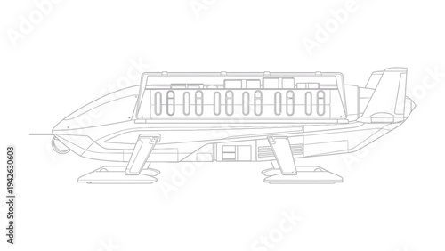 Futuristic vehicle blueprint: A detailed blueprint of a futuristic vehicle, showcasing its sleek design and innovative features, hinting at the technology of tomorrow.