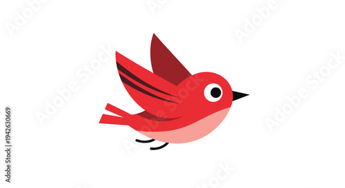 Adorable cartoon illustration of a small bright red bird flying through the air with its wings spread against a clean white background.