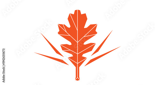 Modern stylized orange oak leaf design with geometric internal lines representing autumn foliage and seasonal changes for graphic projects.