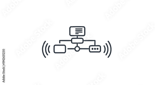 Network Diagram Showing Connected Devices and Wireless Signals.