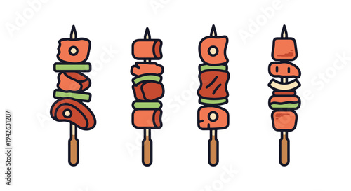 Meat Skewer Line art vector modern fluid gradient color