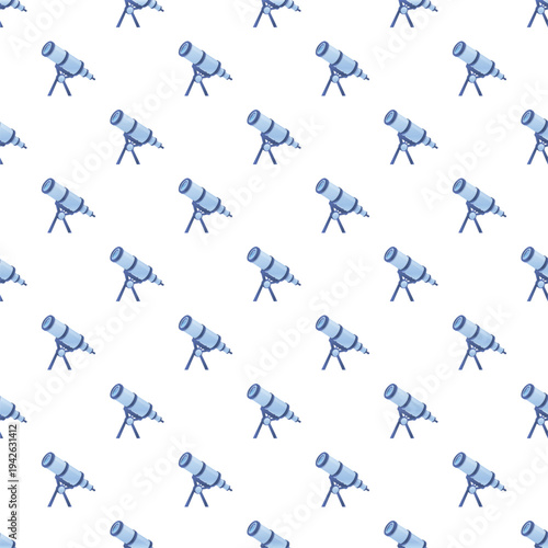 Telescope repeating on white background creating astronomy and discovery pattern