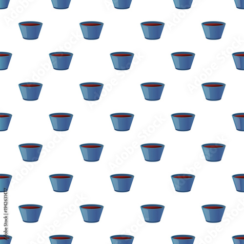 Blue bowls with dipping sauce repeated in a tiling pattern