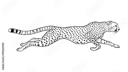 Cheetah's Grace: A striking monochrome drawing captures the cheetah's dynamic form in mid-stride, showcasing its strength and elegance.