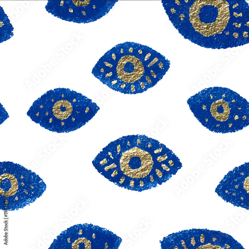 isolated clipart image of watercolor geometric blue gold foil handpainted evil eye repetitive pattern stripes linocut vector icon monochrome simple logo fo