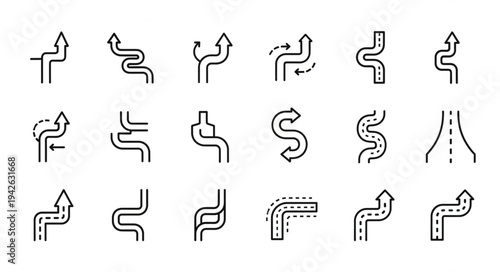Winding Road Icons - Navigational Symbols for Direction and Travel.
