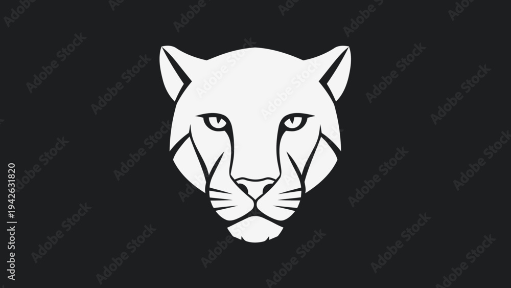 Fototapeta premium Minimalist White Panther Head Illustration on Black Background.