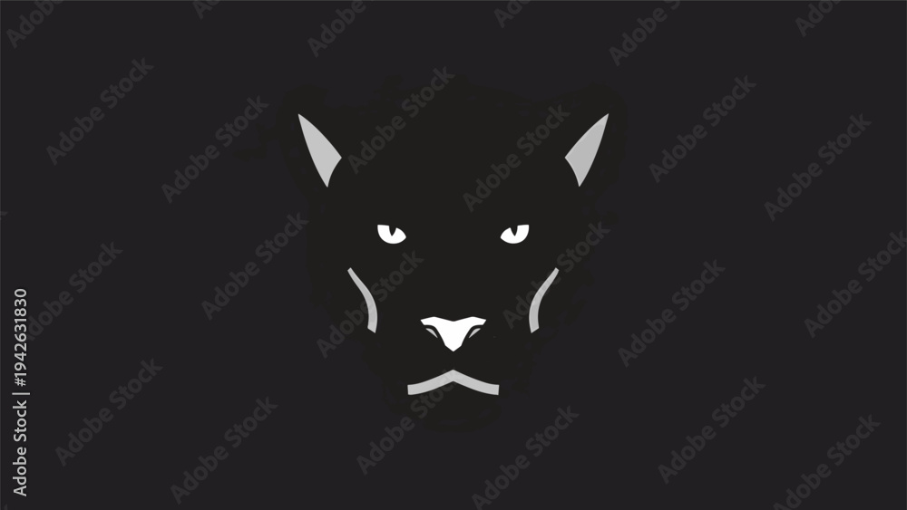Fototapeta premium Minimalist White Panther Face Silhouette on Dark Background.