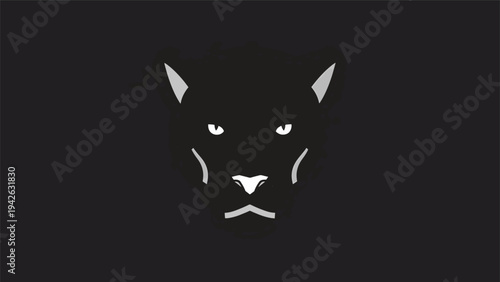 Minimalist White Panther Face Silhouette on Dark Background.