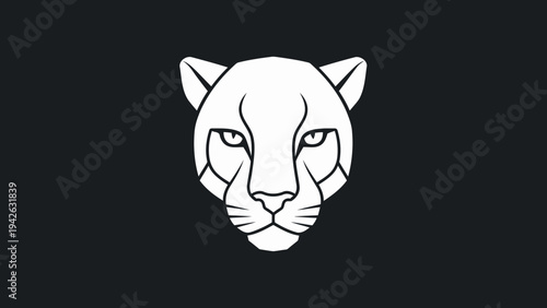 Minimalist White Panther Head Illustration on Black Background.