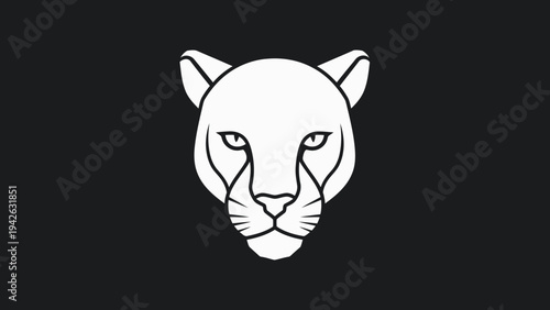 Minimalist White Panther Head Logo Design on Black Background.
