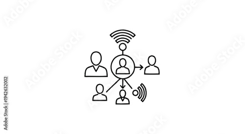 Network of people connected by wireless signals.