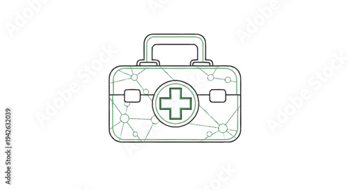 Medical First Aid Kit Icon with Network Connections.