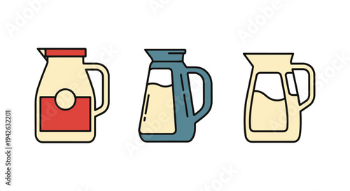 Milk Jug Line art vector set minimal geometric abstract color illustration