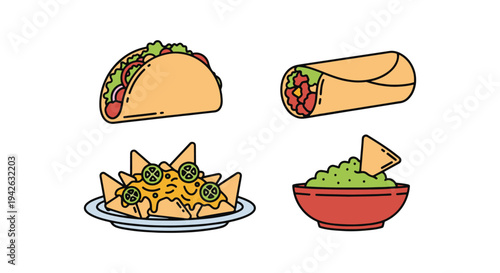 Mexican Food Platter Line art clean elegant abstract illustration