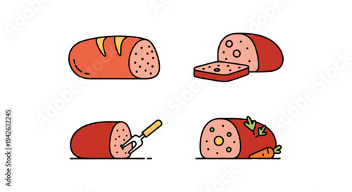 Meatloaf Line art vector set elegant soft pastel color illustration