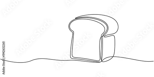 bread continuous one line drawing, bread one line drawing, Sliced wheat bread one line continuous drawing. one line Icon drawing, Bread Continuous Line Icon, Continuous line drawing of a slice