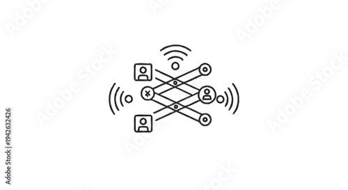 Network connections between people and devices with wireless signals.