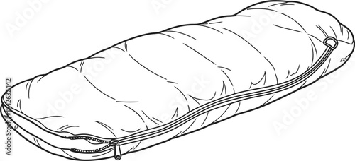A simple line drawing of a sleeping bag on a white background.