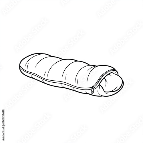 A simple line drawing of a sleeping bag on a white background.