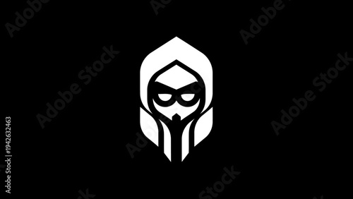 Mysterious hooded figure with mask logo design.