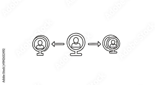 Network connections between people icons in a line.