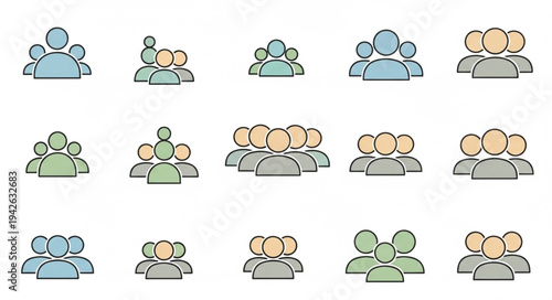 Diverse Group Icons - Teamwork, Community, and Collaboration Visuals.
